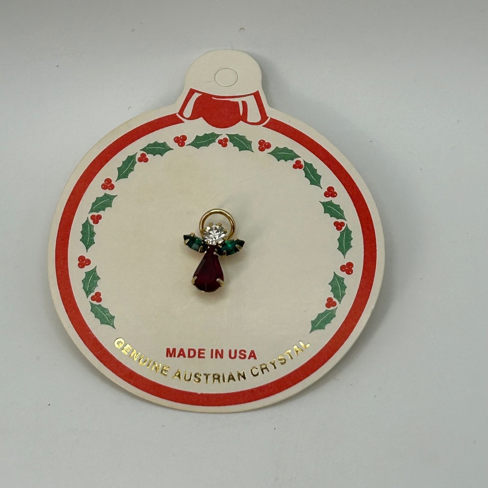 Genuine Austrian Crystal Angel Pin Made in USA Red Green